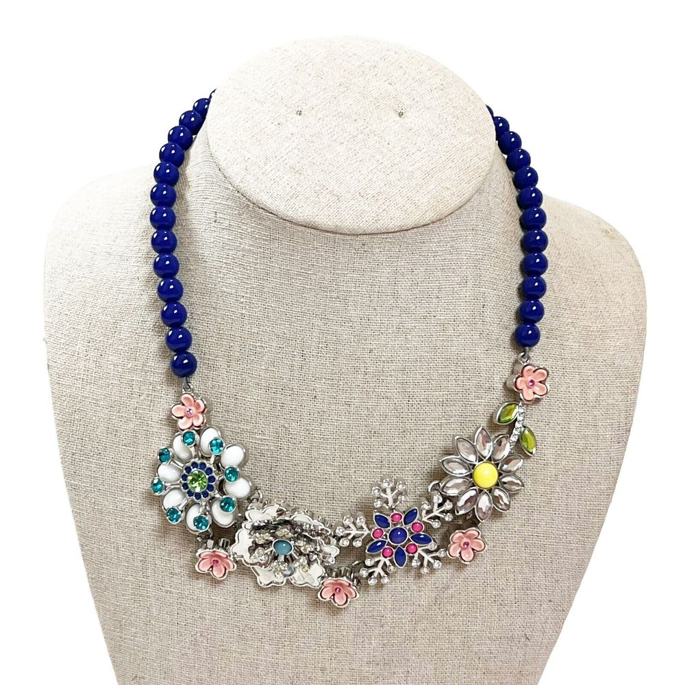 Lia Sophia "Full Bloom" Crystals & Resin Floral Design Silver Statement Necklace